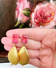 Load image into Gallery viewer, Pink Gemstone Large Gold Teardrop Earrings - Chinoiserie jewelry