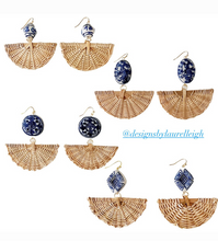 Load image into Gallery viewer, Rattan Chinoiserie Fan Earrings - Chinoiserie jewelry