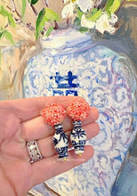 Load image into Gallery viewer, Chinoiserie Pink Hydrangea Blossom Earrings - Chinoiserie jewelry