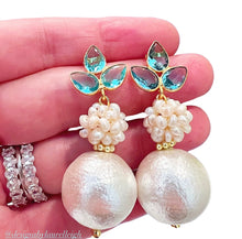 Load image into Gallery viewer, Light Blue Gemstone Pearl Cluster Earrings - Chinoiserie jewelry