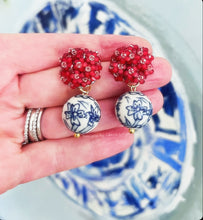 Load image into Gallery viewer, Chinoiserie Red Hydrangea Blossom Earrings - Chinoiserie jewelry