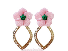 Load image into Gallery viewer, Pink & Green Scalloped Floral Pearl Earrings - Chinoiserie jewelry