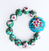 Load image into Gallery viewer, Green Floral Chinoiserie Cloisonné Bracelet - Chinoiserie jewelry