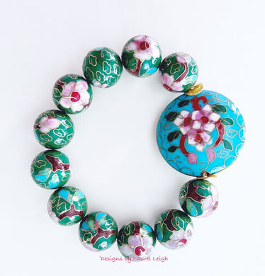 Green Floral Chinoiserie Cloisonné Bracelet - Chinoiserie jewelry