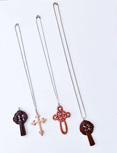Load image into Gallery viewer, Vintage Celtic Wooden Cross Pendant Necklace - Chinoiserie jewelry
