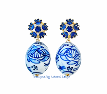 Load image into Gallery viewer, Blue Sapphire Chinoiserie Drop Earrings - Chinoiserie jewelry