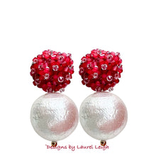 Load image into Gallery viewer, Red Hydrangea Blossom Pearl Drop Earrings - Chinoiserie jewelry