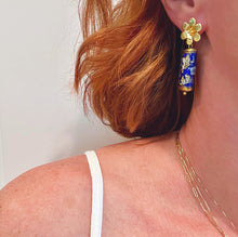 Load image into Gallery viewer, Chinoiserie Blue Cloisonné Floral Earrings - Chinoiserie jewelry