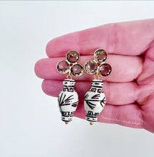 Load image into Gallery viewer, Brown Gemstone Chinoiserie Ginger Jar Earrings - Chinoiserie jewelry