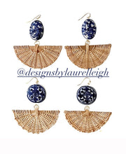 Load image into Gallery viewer, Rattan Chinoiserie Fan Earrings - Chinoiserie jewelry