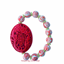 Load image into Gallery viewer, Red Chinoiserie Cinnabar Focal Bead Bracelet - Chinoiserie jewelry