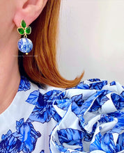 Load image into Gallery viewer, Green Gemstone Chinoiserie Earrings - Chinoiserie jewelry