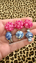 Load image into Gallery viewer, Chinoiserie Pink Hydrangea Blossom Earrings - Chinoiserie jewelry