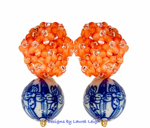 Load image into Gallery viewer, Chinoiserie Orange Hydrangea Blossom Earrings - Chinoiserie jewelry