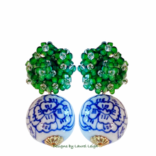 Load image into Gallery viewer, Chinoiserie Green Hydrangea Blossom Earrings - Chinoiserie jewelry