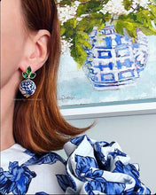 Load image into Gallery viewer, Green Gemstone Chinoiserie Earrings - Chinoiserie jewelry