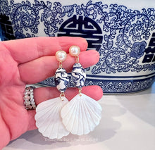 Load image into Gallery viewer, Chinoiserie Pearl Shell Drop Earrings - Chinoiserie jewelry
