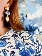 Load image into Gallery viewer, Chinoiserie Gold Floral Drop Earrings - Chinoiserie jewelry