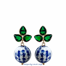 Load image into Gallery viewer, Green Gemstone Chinoiserie Earrings - Chinoiserie jewelry