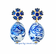 Load image into Gallery viewer, Blue Sapphire Chinoiserie Drop Earrings - Chinoiserie jewelry