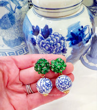 Load image into Gallery viewer, Chinoiserie Green Hydrangea Blossom Earrings - Chinoiserie jewelry