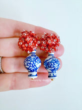 Load image into Gallery viewer, Chinoiserie Red Hydrangea Blossom Earrings - Chinoiserie jewelry