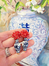 Load image into Gallery viewer, Chinoiserie Red Hydrangea Blossom Earrings - Chinoiserie jewelry