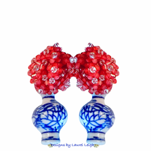 Load image into Gallery viewer, Chinoiserie Red Hydrangea Blossom Earrings - Chinoiserie jewelry