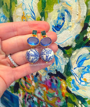 Load image into Gallery viewer, Light Blue & Green Gemstone Chinoiserie Earrings - Chinoiserie jewelry