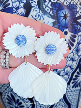 Load image into Gallery viewer, Chinoiserie Floral Pearl Shell Drop Earrings - Chinoiserie jewelry