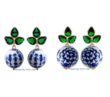 Load image into Gallery viewer, Green Gemstone Chinoiserie Earrings - Chinoiserie jewelry