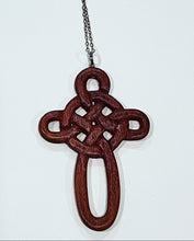 Load image into Gallery viewer, Vintage Celtic Wooden Cross Pendant Necklace - Chinoiserie jewelry