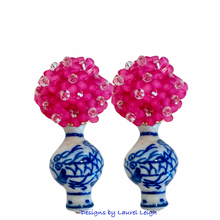 Load image into Gallery viewer, Chinoiserie Pink Hydrangea Blossom Earrings - Chinoiserie jewelry