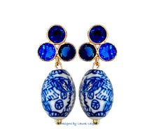 Load image into Gallery viewer, Cobalt Blue Gemstone Chinoiserie Drop Earrings - Chinoiserie jewelry