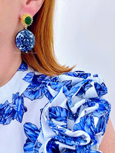Load image into Gallery viewer, Green Gemstone Chinoiserie Coin Earrings - Chinoiserie jewelry