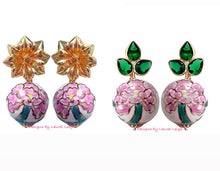 Load image into Gallery viewer, Pink & Green Peony Drop Earrings - Chinoiserie jewelry