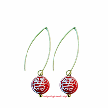 Load image into Gallery viewer, Chinoiserie Red & Black Wire Drop Earrings - Chinoiserie jewelry