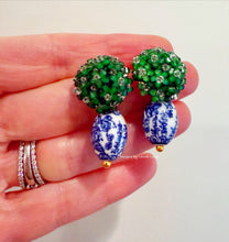 Load image into Gallery viewer, Chinoiserie Green Hydrangea Blossom Earrings - Chinoiserie jewelry