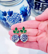 Load image into Gallery viewer, Green Gemstone Chinoiserie Earrings - Chinoiserie jewelry