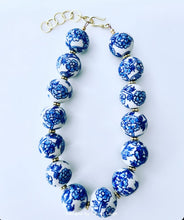 Load image into Gallery viewer, Blue & White Chinoiserie Peony Statement Necklace - Chinoiserie jewelry