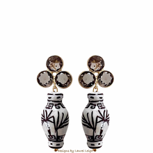 Load image into Gallery viewer, Brown gemstone chinoiserie porcelain ginger jar earrings