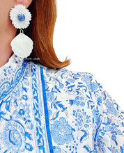Load image into Gallery viewer, Chinoiserie Floral Pearl Shell Drop Earrings - Chinoiserie jewelry