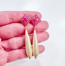 Load image into Gallery viewer, Pink Gemstone Gold Teardrop Earrings - Chinoiserie jewelry