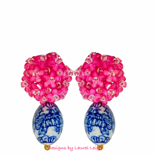 Load image into Gallery viewer, Chinoiserie Pink Hydrangea Blossom Earrings - Chinoiserie jewelry
