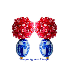 Load image into Gallery viewer, Chinoiserie Red Hydrangea Blossom Earrings - Chinoiserie jewelry