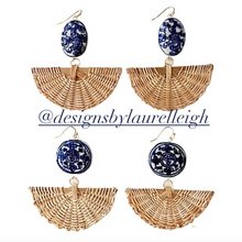 Load image into Gallery viewer, Rattan Chinoiserie Fan Earrings - Chinoiserie jewelry