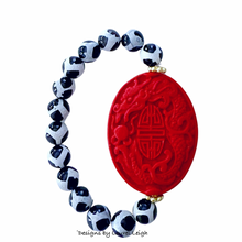 Load image into Gallery viewer, Red & Black Cinnabar Focal Bead Bracelet - Chinoiserie jewelry