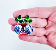 Load image into Gallery viewer, Green Gemstone Chinoiserie Earrings - Chinoiserie jewelry