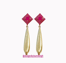 Load image into Gallery viewer, Pink Gemstone Gold Teardrop Earrings - Chinoiserie jewelry