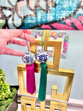Load image into Gallery viewer, Green Decorative Blue & White Chinoiserie Tassel - Chinoiserie jewelry